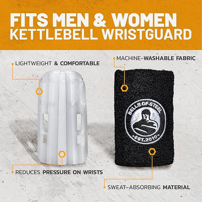 Bells of Steel Kettlebells Wrist Guard BellGuard Wrist Sweatband with Plastic Inserts for Shock Absorption | Gym Wrist Wraps, Wrist Brace for Working Out | One-Size-Fits-All, Pair of Wrist Guards