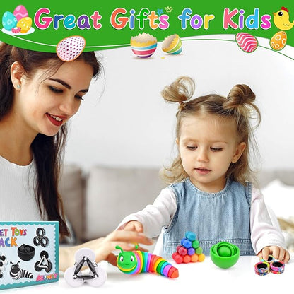 Fidget Toys Adults Pack, Sensory Toys Set for Kids, Fidget Spinner Slug Magnetic Rings, Cool Gadget Gift for Girls Boys Teens ADHD Autism Stress Relief Desk Toy Easter Basket Stuffers