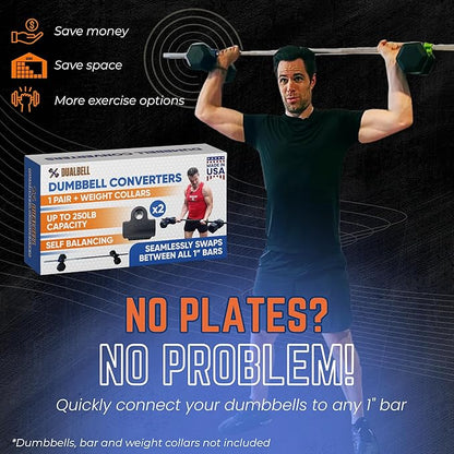 Dumbbell Barbell Converter - Dumbbell Converter Home Gym Equipment, for 1" Standard Bars, Up to 250lb Capacity Barbell Adapters- Versatile Weight Lifting Set, Suitable for Men and Women