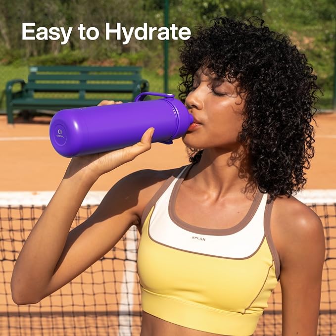Insulated Water Bottle with Straw - Encool Stainless Steel Water Bottle, Leak-Proof, BPA-Free, Double Wall Vacuum Keeps Cold for 24 Hours for Sports, Travel, School (18 oz, Violet)