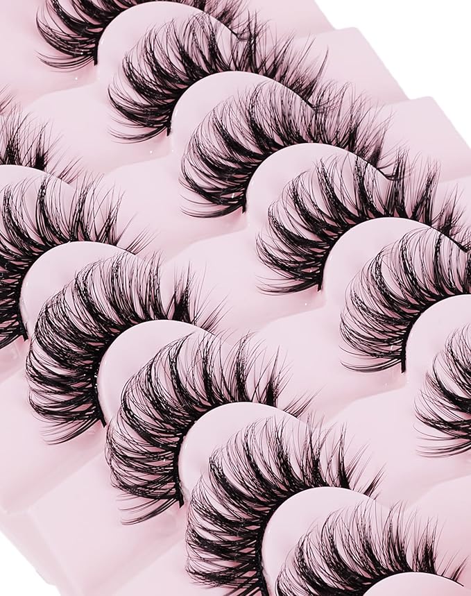Onlyall Natural Lashes Wispy Lashes Natural Look False Eyelashes Natural Flared Eyelashes False Eye Lashes Soft Fluffy Lashes 7 Pairs Curl-02