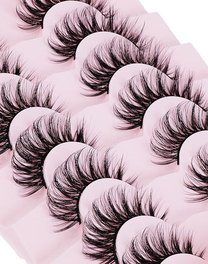 Onlyall Natural Lashes Wispy Lashes Natural Look False Eyelashes Natural Flared Eyelashes False Eye Lashes Soft Fluffy Lashes 7 Pairs Curl-02