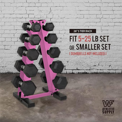 WF Athletic Supply Dumbbell Rack, 5-Tier A-Frame Dumbbell Rack for Dumbbell Storage, Color Options Available in Black/White/Green/Yellow/Red/Pink/Orange & Blue