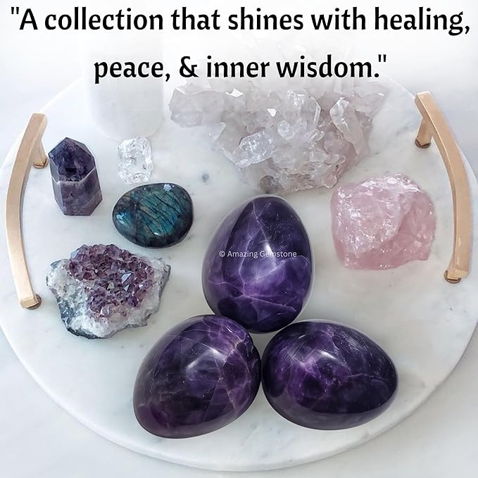 Amazing Gemstone Amethyst Crystal Yoni Egg, 2 Inches - Premium Crystals and Healing Stones Yoni Egg for Pelvic Floor Health, Natural Healing Crystal Eggs for Meditation and Stress Relief