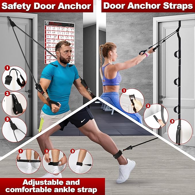 Resistance Band Set. Exercise Bands with Handles, Door Anchor and Ankle Strap. Home Gym, Supports Full-Body Workouts - with Training Guide and Fitness Video