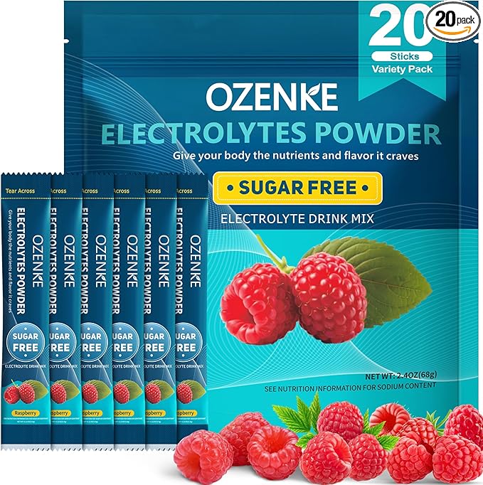 Electrolytes Powder Packets, Hydration Packets, Electrolytes Sugar Free, Portable Electrolyte Drink Mix for Rapid Hydration, No Sugar & Low Sodium | 0 Calorie | Raspberry Flavor | 20 Sticks