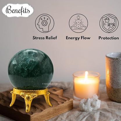 Amazing Gemstone Moss Agate Crystal Ball with Stand - 2" Inches Crystal Sphere Meditation Balls for Witchcraft and Decorative Balls
