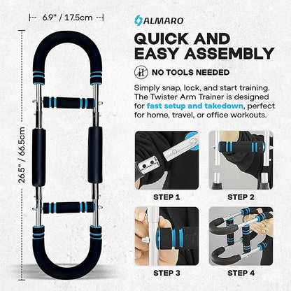 Twister Arm Trainer, 40-100lbs Adjustable Power Twister Bar for Men and Women, Chest Exerciser Forearm Strengthener for Upper Body Fitness Training, Portable Spring Resistance Exercise Equipment