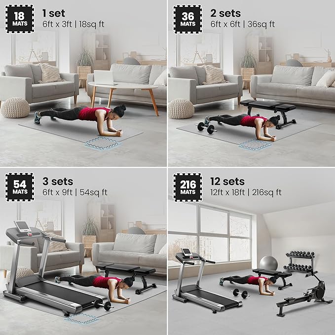 bemaxx Gym Mats Set - 18 pcs EVA Interlocking Foam Floor Tiles (12.6"x12.6"x0.4") 18sqft Protective Gym Flooring Sports Home Workout Exercise Mats Puzzle Garage Fitness Play-Room Garage Pool Treadmill