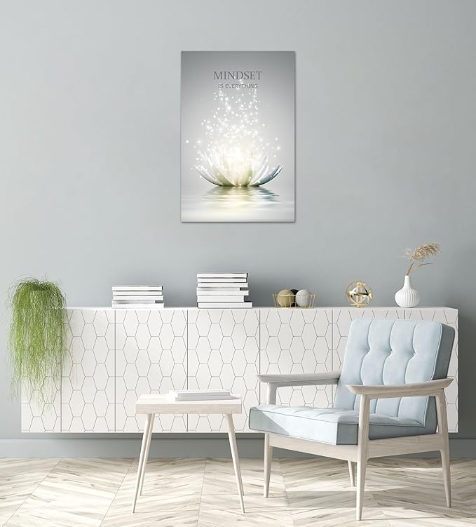 Lotus Flower Wall Art Canvas Mindset Motivational Quotes Poster for Zen Office Wall Decor Spiritual Meditation Prints Artwork Framed (12 x 16inches)