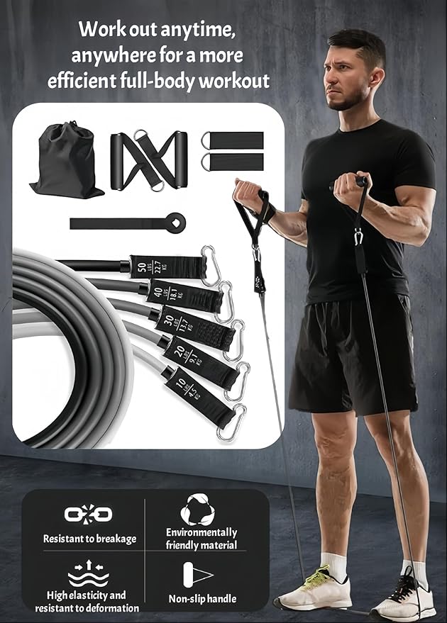 Heavy Resistance Bands Serious Steel Workout Bands - Multi-Functional Adjustable Detachable High Elasticity Non-Slip Durable for Full-Body Workout Home Gym Outdoor Exercise Men Women
