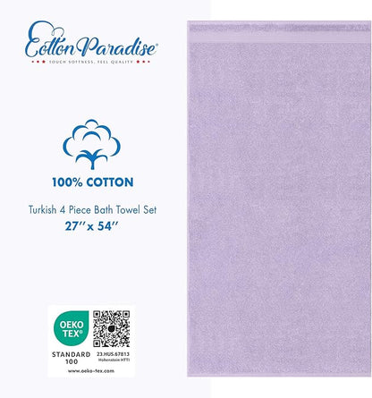 Cotton Paradise 4 Piece Turkish Bath Towels for Bathroom, 100% Cotton Extra Large Soft Plush Towels Bathroom Set, Lilac