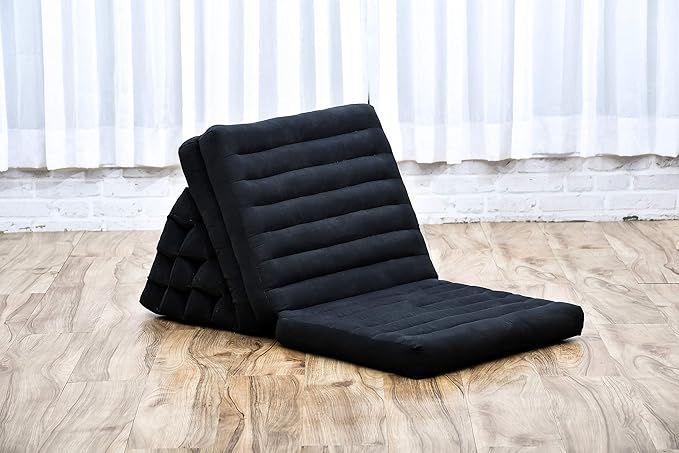 Leewadee 3-Fold Mat with Triangle Cushion – Comfortable TV Pillow, Foldable Mattress with Cushion Made of Eco-Friendly Kapok, 67 x 21 inches, Black