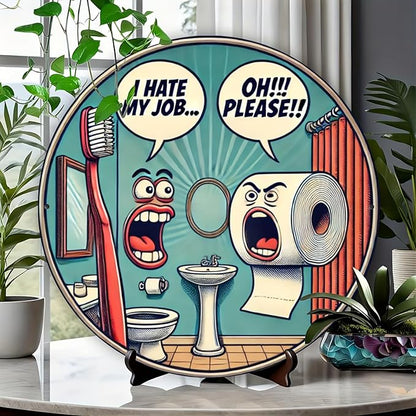 Room Decor 1pc Retro Aluminum Bathroom Sign, 8x8 inch Vintage Illustration, Humorous Toilet Theme Wall Art for Home, Office, Hotel Decor