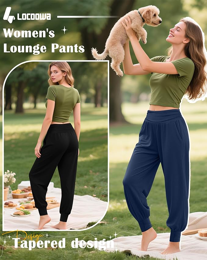 2 Pack Women's Yoga Joggers, Cozy Sweatpants with Pockets Casual Loose Comfy High Waisted Lounge Pants