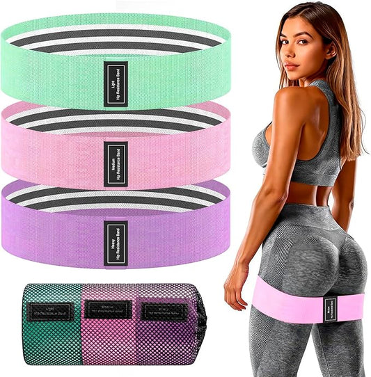 Wide Fabric Resistance Bands for Working Out | 3 Strength Level Non-Slip Exercise Booty Bands for Women & Men | Comes with a Bag and Tape Measure | for Gym, Yoga, Pilates