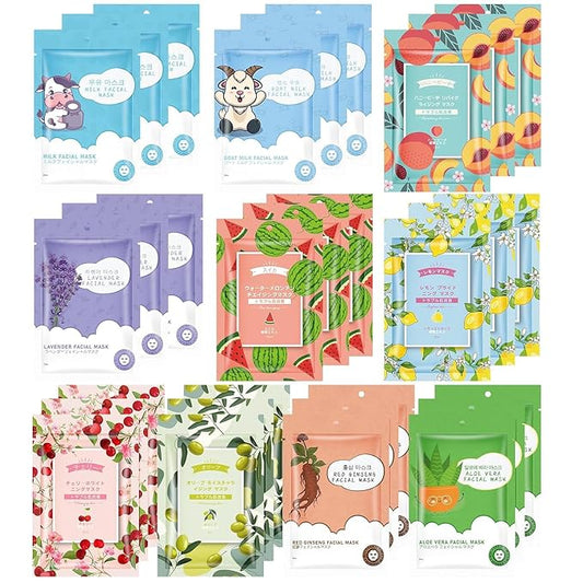 30 Sheets Face Masks Skincare for All Skin Types, Hydrating Face Masks Suitable for All Skin Types, Sheet Masks with Natural Ingredients, Facial Masks for Women Skin Care, Face Mask for Spa
