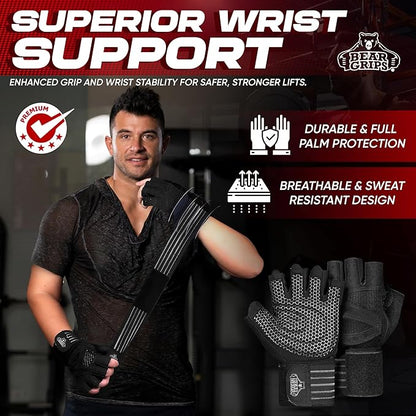 Bear Grips Weight Lifting Gloves for Men & Women | Half Finger Lifting Gloves | Full Finger Workout Gloves for Men | No Finger Exercise Gloves l Compression Weightlifting Gloves | Gym Gloves for Men