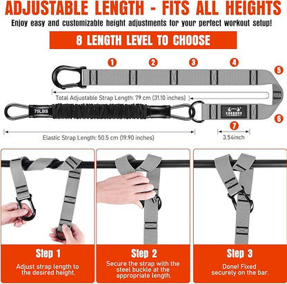Pull Up Assistance Bands, 300lbs Heavy Duty Resistance Bands for Pull Ups with Adjustable Height, Fabric Feet Rest & Knee Support, Strength Training Pull Up Bar Assist Bands for Home Gym Workouts