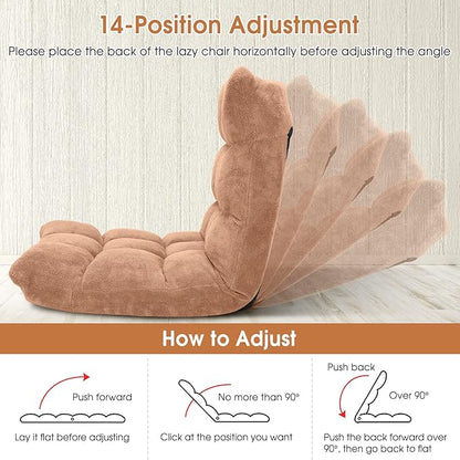 GORELAX Memory Foam Floor Chair, 14-Poistion Adjustable Reading Gaming Chair Recliner, Folding Cushioned Meditation Chair with Back Support, Padded Lazy Sofa for Adults, Kids