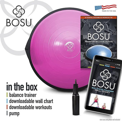 Bosu Balance Ball Exercise Trainer, Home Gym Equipment w/ Guided Workouts & Pump, 26", Blue - Inflatable Fitness Platform for Strength Training, Standing, Balancing, and Core Workout