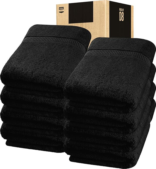 Utopia Towels - Luxurious Jumbo Bath Sheet 8 Piece - 600 GSM (35X70 Inches) 100% Ring Spun Cotton - Highly Absorbent and Quick Dry Extra Large Bath Towel - Super Soft Hotel Quality Towel (Black)