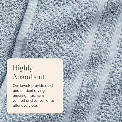 Springtree Home Blue Bath Towels Set of 6 | Popcorn Textured | 100% Combed Cotton | Absorbent Quick-Dry Towels for Bathroom | Oeko-TEX® Standard 100 Cotton | Poli Collection - Blue Fog