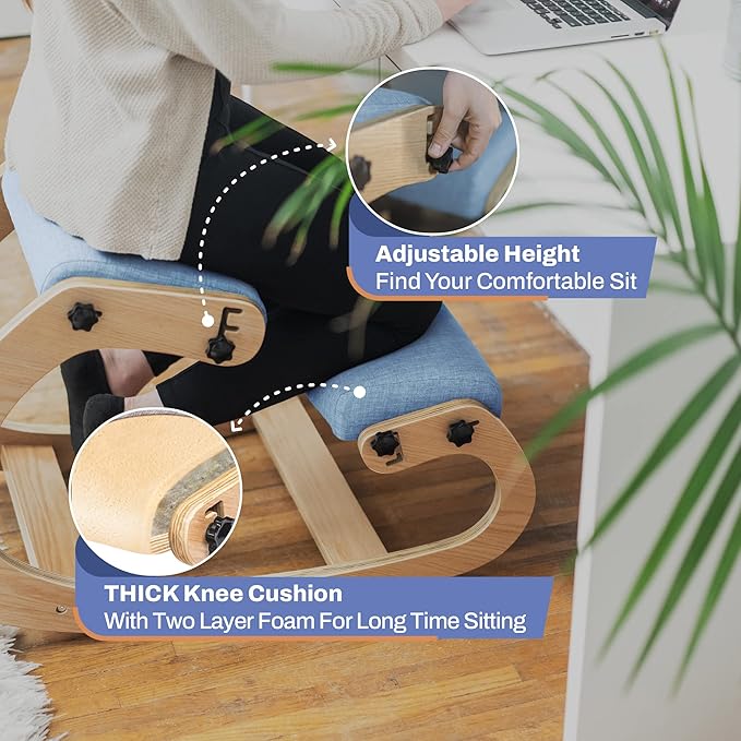 Ergonomic Kneeling Chair with Adjustable Seats - Knee Chair for Posture Correction & Kneel Rocking Stool for Desk - Back Pain Relief and Support for Home and Office (Classic, Sky Blue)