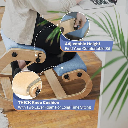Ergonomic Kneeling Chair with Adjustable Seats - Knee Chair for Posture Correction & Kneel Rocking Stool for Desk - Back Pain Relief and Support for Home and Office (Classic, Sky Blue)