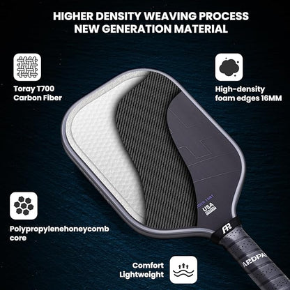Pickleball Paddle, T700 Carbon Fiber Abrasion-Resistant Surface, 16MM Polypropylene Honeycomb core, USAPA Approved, High Grit,The Pickleball Paddle Designed for Control Spin & Consistency