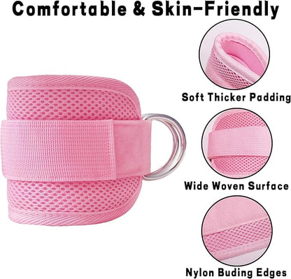 Fitness Ankle Straps for Cable Machines, 2 Pack Comfortable Adjustable Padded Ankle Wrist Cuffs, Kickback Glute Workouts for Men Women, D-Ring Leg Straps with Neoprene Padding