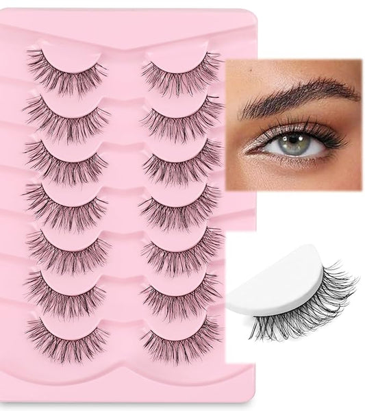 Lashes False Eyelashes Natural Lashes 13mm Short Eyelashes with Thin Memory Band Volume Wispy Lashes Soft Strip Lashes Pack C Curl Natural Eyelashes Fake Lashes 7 Pair EVENTILL