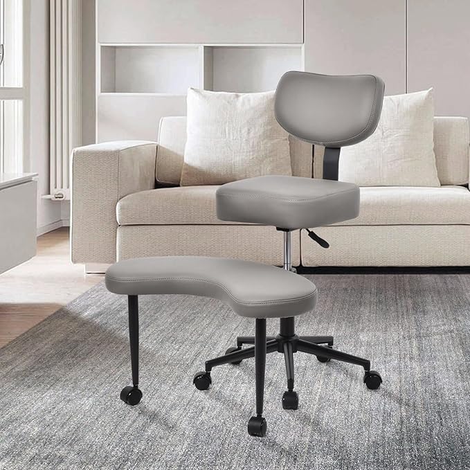 Meditation Chair, Cross Legged ADHD Office Chair for Adults with Wheels Ergonomic Back Support and Leg Rest for Multi Position Criss Cross Sitting Kneeling and Yoga Height Adjustable, Leather Style