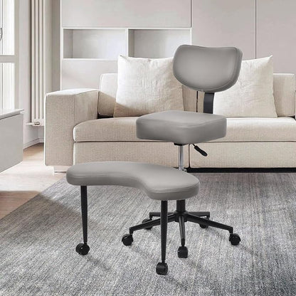 Meditation Chair, Cross Legged ADHD Office Chair for Adults with Wheels Ergonomic Back Support and Leg Rest for Multi Position Criss Cross Sitting Kneeling and Yoga Height Adjustable, Leather Style