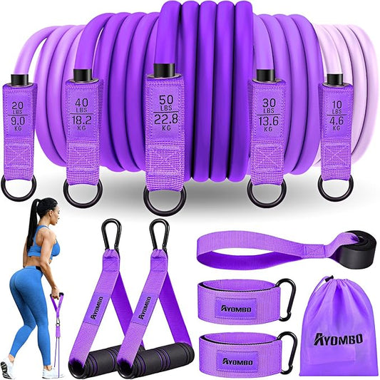 Resistance Bands, Exercise Bands with Handles for Working Out, Fitness Bands for Women, Workout Equipment Home Gym, Training Bands with Door Anchor, Ankle Straps, Shape Body, Physical Therapy