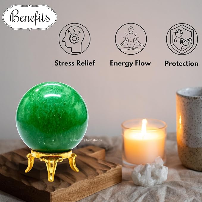 Amazing Gemstone Green Strawberry Quartz Crystal Ball with Stand - 2 Inches Crystal Sphere Meditation Balls for Witchcraft and Decorative Balls