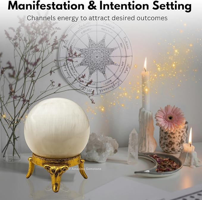 Amazing Gemstone Scolecite Crystal Ball with Stand - 2 Inches Crystal Sphere Meditation Balls for Witchcraft and Decorative Balls