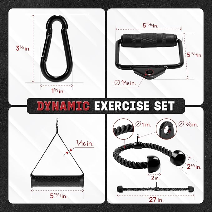 Yes4All Tricep Press Down Cable Machine Attachment Set, LAT Pulldown Attachment, Cable Machine Accessories for Home Gym