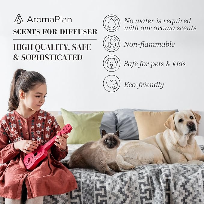 AromaPlan Hotel Scents Santal 5 Fl Oz (148ml) & Sample Set with Top 12 Fragrances -Home Luxury Aroma & Hotel Fragrance Diffuser Oil for Aromatherapy, USA Made