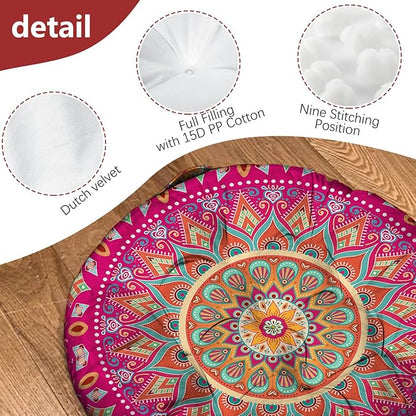 Mandala Meditation Cushion, Boho Meditation Mat, Meditation Pillows for Sitting on Floor, Cushions for Sitting in Home and Outdoor, Round Floor Pillows Cushion Seating for Yoga 22'' X 22''