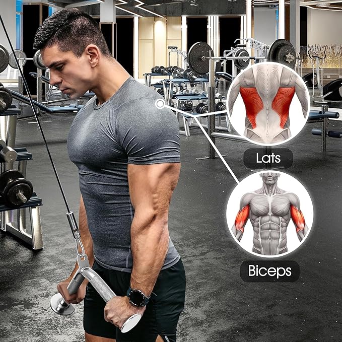 Yes4All Cable Machine Attachment, Tricep Straight Bar, V Bar, LAT Pulldown Attachments/Accessories Load 880lbs for Home Gym