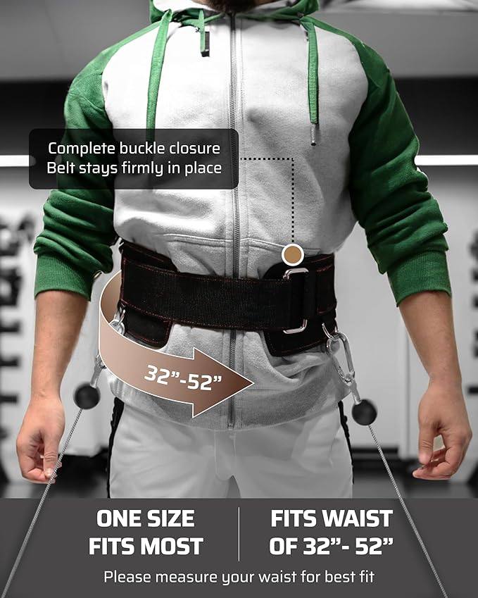 Multi-Attachment Belt for Cable Machine and Smart Home Gym Squats and Hip Thrusts, 5 Attachment Points for Optimal Weight Distribution, 2 Straps (40” & 27”) and 3 Metal Snap Hooks Included