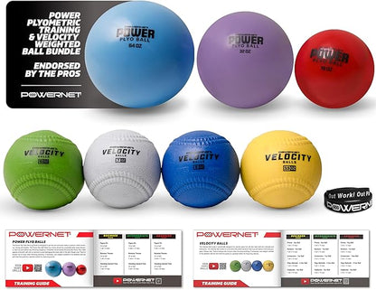 PowerNet Power Plyometric Training and Velocity Weighted Ball Bundle, Softball & Baseball Training Equipment to Increase Velocity & Strength, Sand-Filled Mixed Size and Weighted Balls