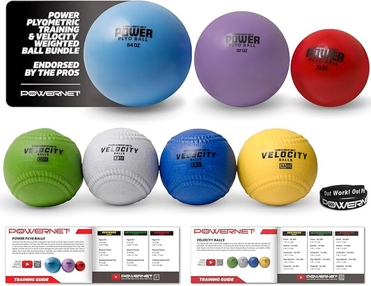 PowerNet Power Plyometric Training and Velocity Weighted Ball Bundle, Softball & Baseball Training Equipment to Increase Velocity & Strength, Sand-Filled Mixed Size and Weighted Balls
