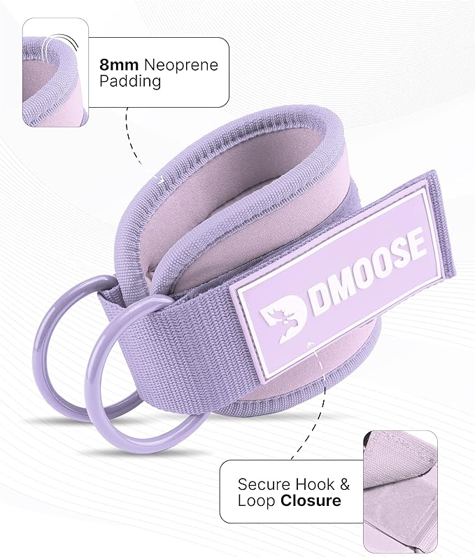 DMoose Fitness Ankle Straps for Cable Machines - One Size Fit with Premium Padding, Glute Kickback Ankle Strap for Women & Men, Cable Attachments for Gym, Booty Workouts, Leg Extension & Hip Abductors