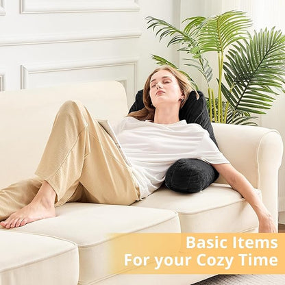 Sasttie Reading Pillow, Velvet Back Pillow for Bed Sitting Up, Adult Back-Rest Support Cushion with Arms for Sit Up on Couch, Sofa, and Floor, Dorm Essentials, Reading Accessories, Black