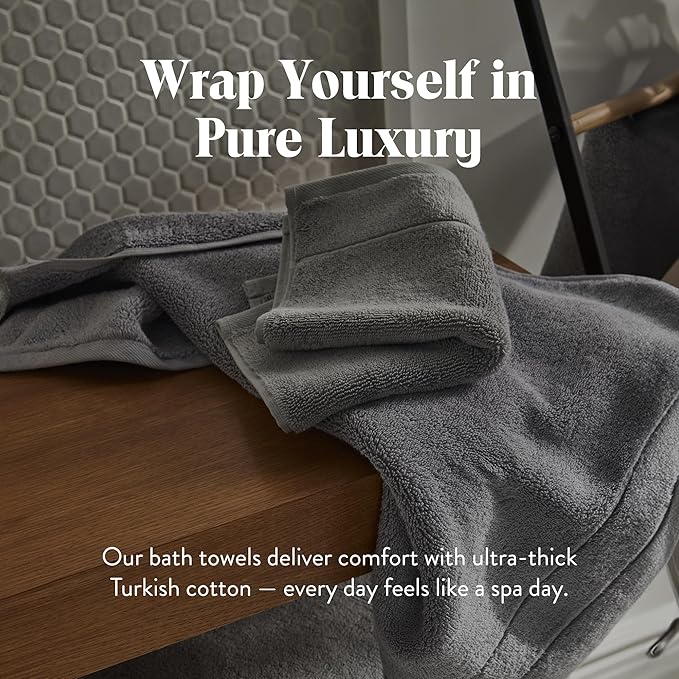 Brooklinen Super-Plush Turkish Cotton Bath Sheets Set - 2 Bath Sheets + 2 Hand Towels Cotton, 820 GSM, Highly Absorbent, Machine Washable, Perfect for Home & Bathroom (Smoke Grey)