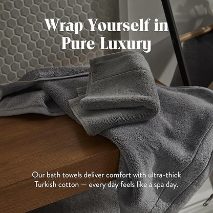 Brooklinen Super-Plush Turkish Cotton Bath Sheets Set - 2 Bath Sheets + 2 Hand Towels Cotton, 820 GSM, Highly Absorbent, Machine Washable, Perfect for Home & Bathroom (Smoke Grey)