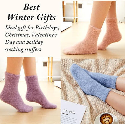 Geyoga 6 Pairs Fuzzy Socks for Women Cozy Fluffy Slipper Socks Mink Velvet Soft Winter Warm Sleeping Christmas Gifts