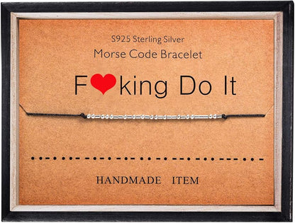 KGBNCIE Morse Code Bracelet for Women Sterling Silver Beads on Silk Cord Secret Message Fuck Friendship Inspirational Encouragement Bracelet Gift for Her